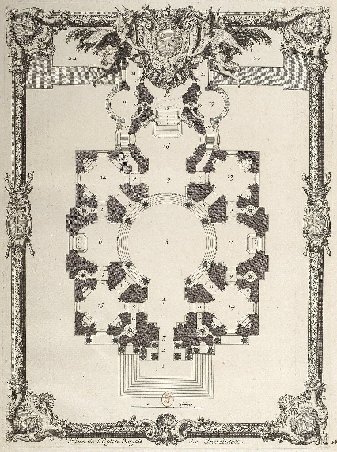 Plan gravé de l’église royale et du dôme des Invalides
