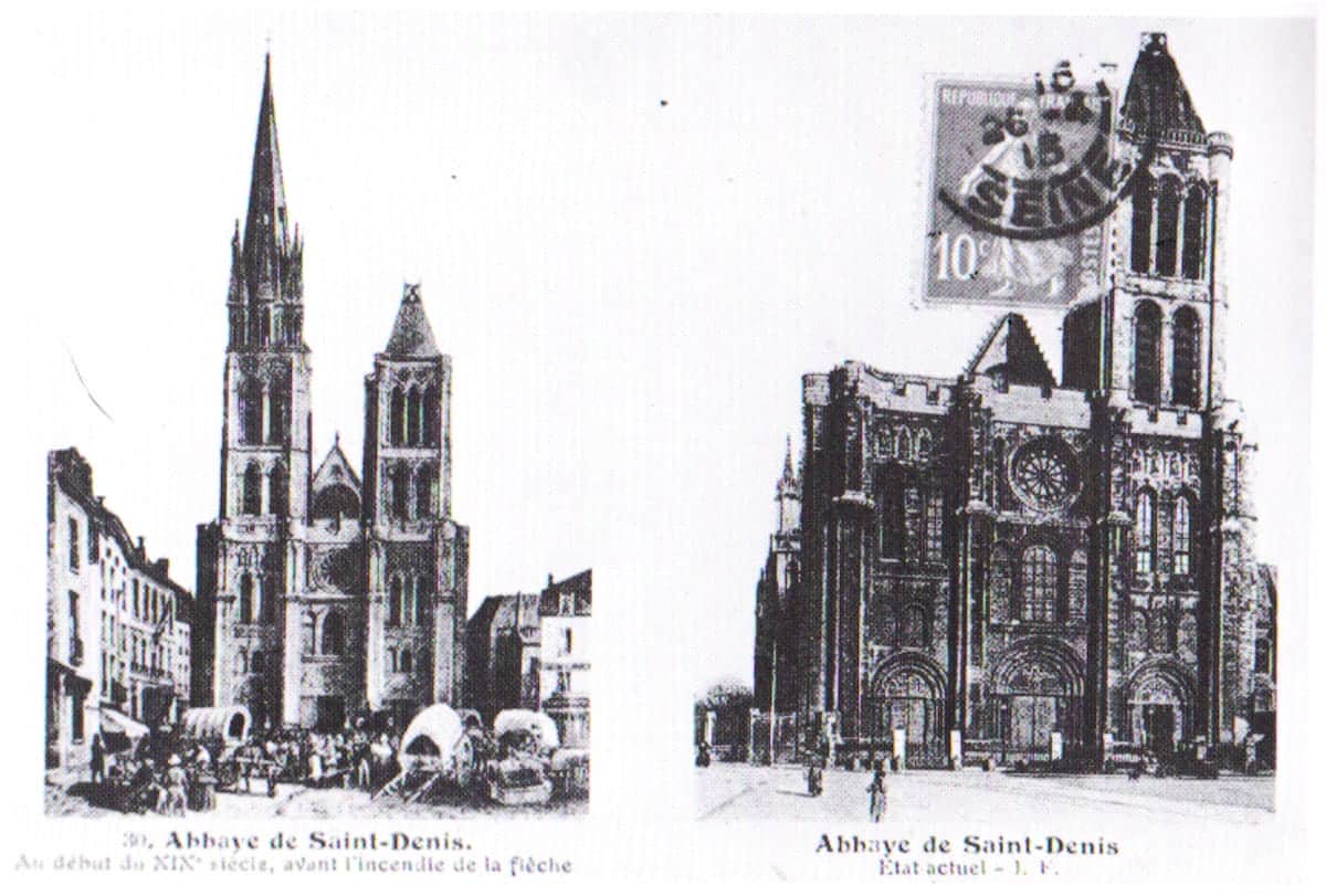 La basilique Saint-Denis, avant et après le démontage de la flèche
