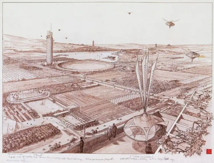 Dessin de Frank Lloyd Wright, Broadacre City (1958)