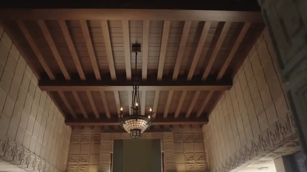 Détail des blocs de béton décoratifs à l’intérieur de l’Ennis House