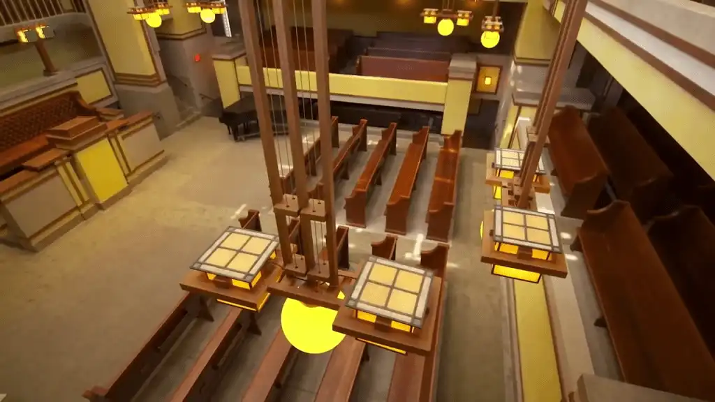 Vue intérieure de l’église unitarienne d’Oak Park (3/3)