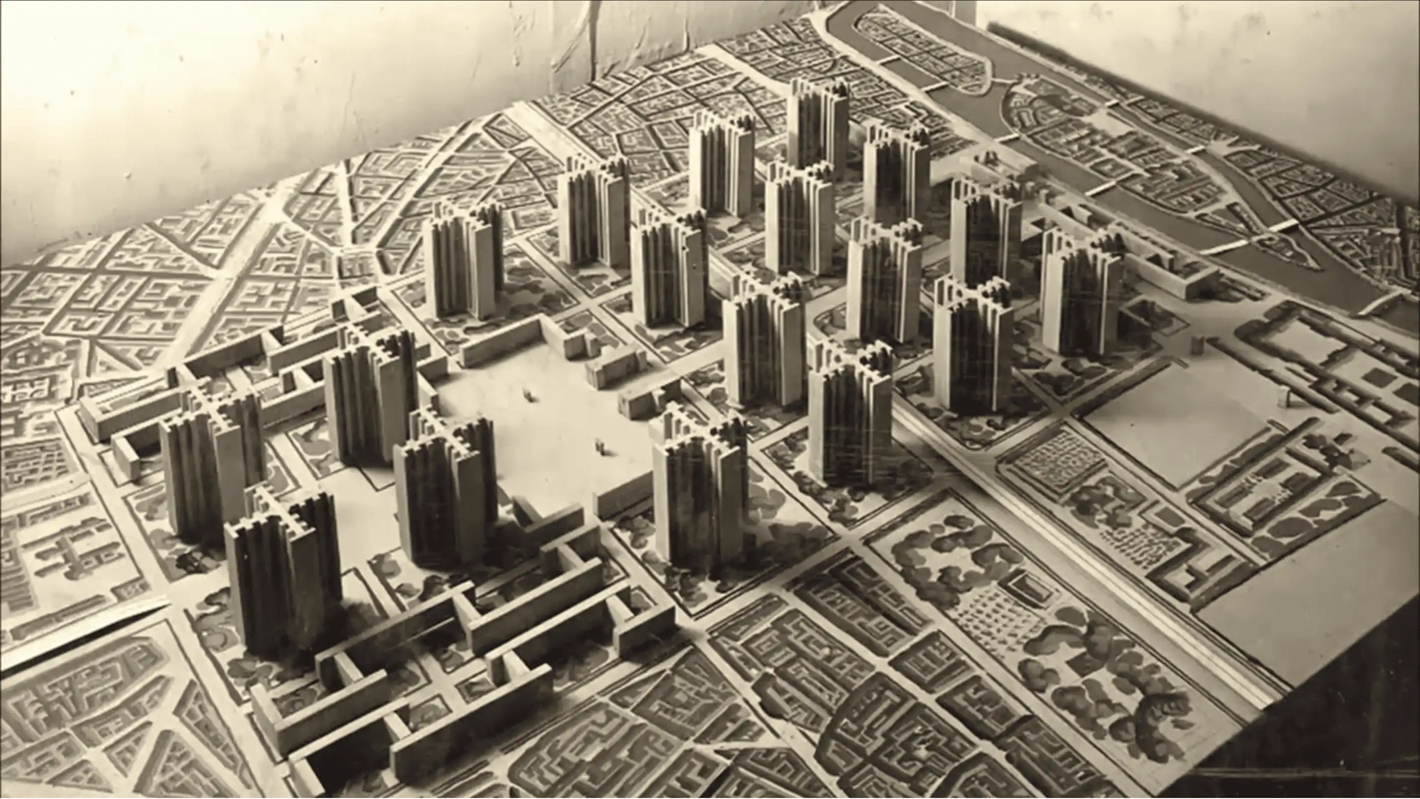 Maquette du Plan Voisin proposé par Le Corbusier pour Paris en 1925