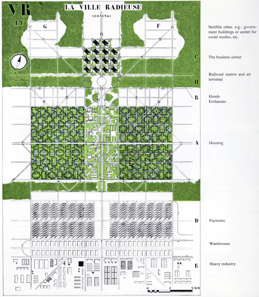 Plan d’ensemble du projet de Ville radieuse de Le Corbusier