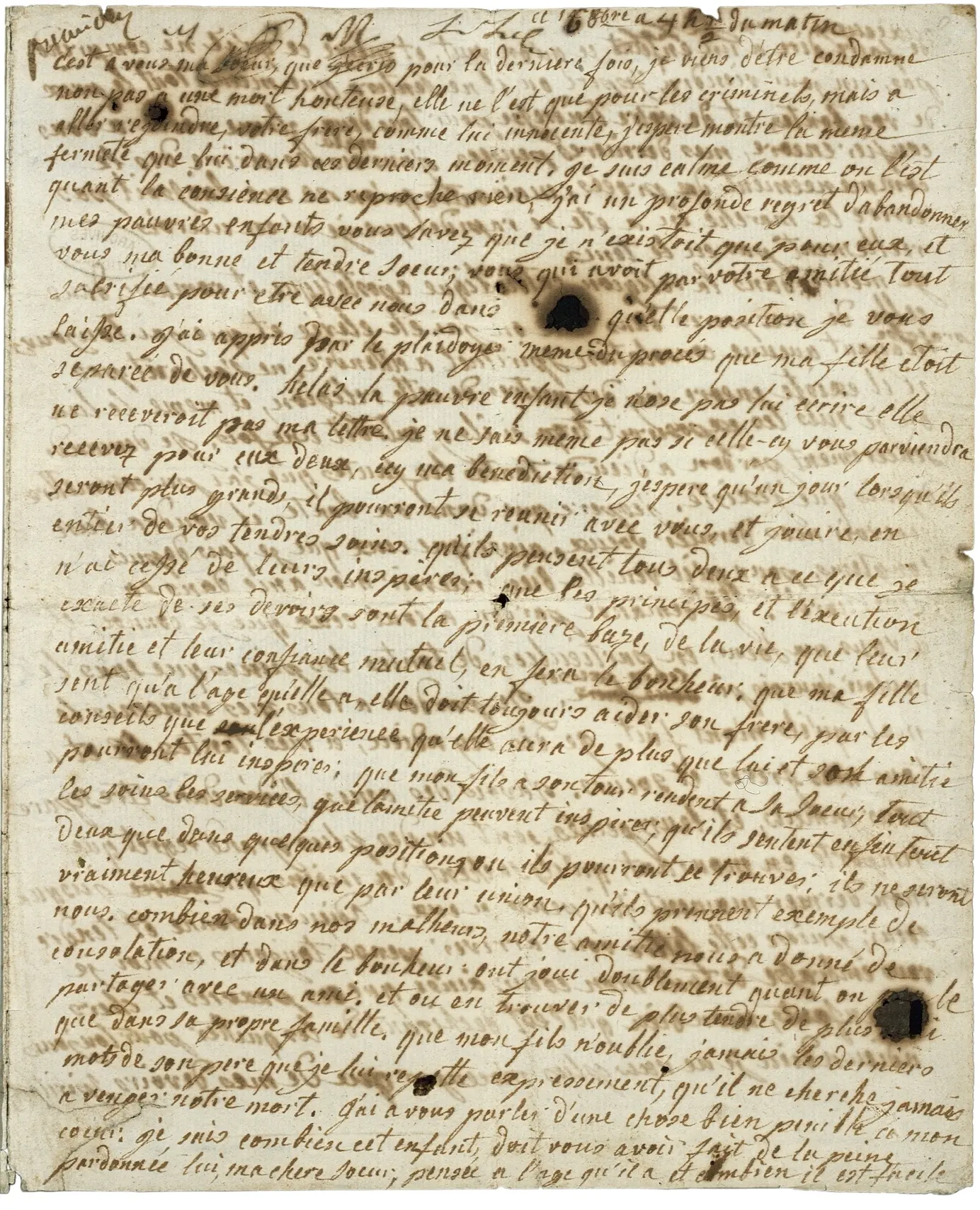 Dernière lettre de Marie-Antoinette à Madame Élisabeth