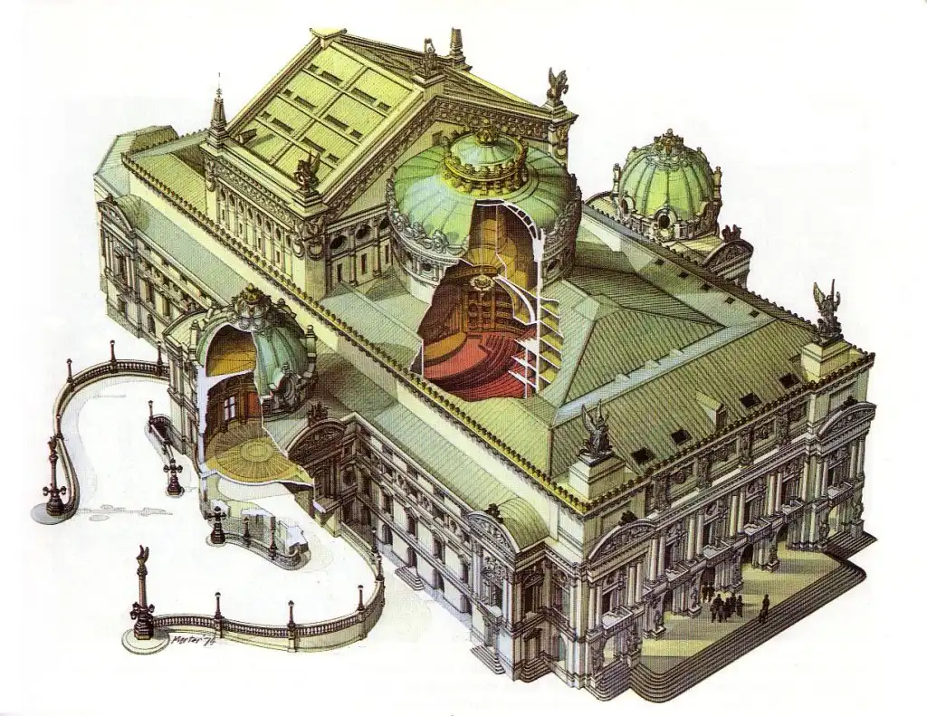 Plan de l’Opéra Garnier inscrit dans son terrain en forme de losange