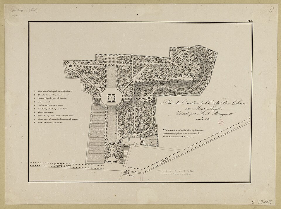 Plan ancien du cimetière de l’Est dessiné par Alexandre-Théodore Brongniart