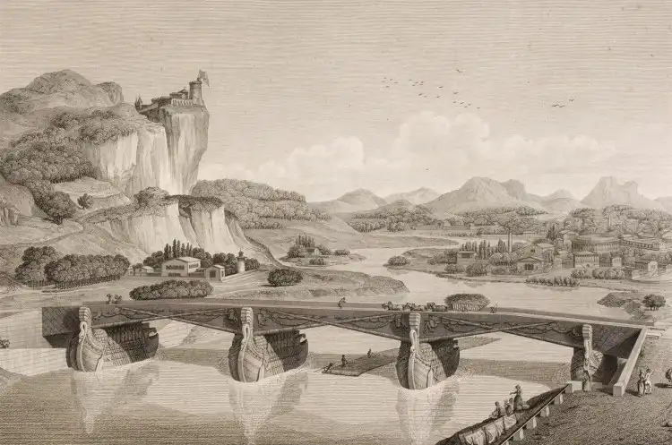 Projet de pont à bateaux démâtés de Claude-Nicolas Ledoux