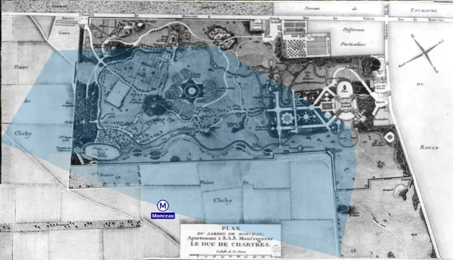 Ancien plan du jardin de Monceau conçu par Carmontelle