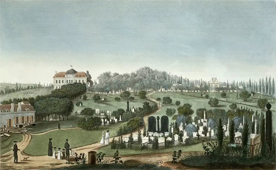 Plan ancien du cimetière du Père-Lachaise au XIXe siècle