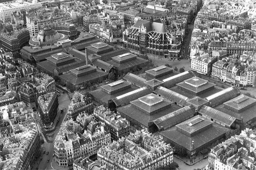 Vue historique du quartier des Halles à Paris